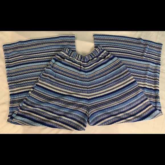 GRAN SASSO Pants STRETCH WIDE LEG STRIPE PANT Sz Small Blue White Silver Gray - Picture 7 of 17